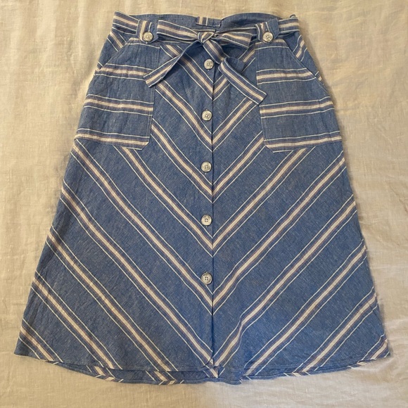 Laundry by Shelli Segal Blue & White Linen-blend Midi skirt, Size L - Picture 1 of 6